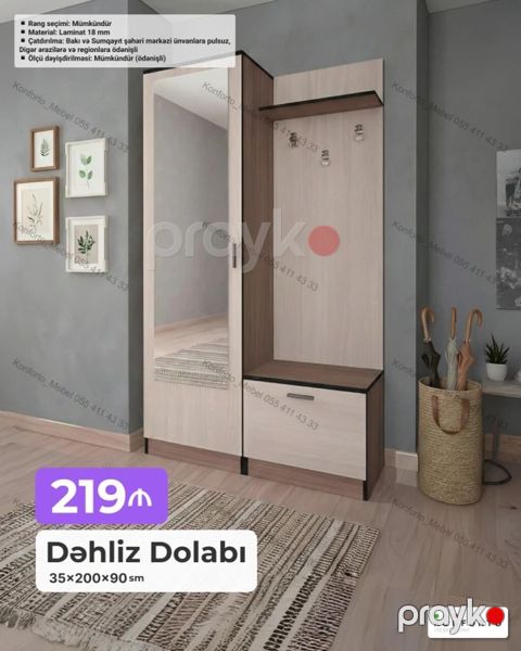 Dəhliz dolabı – 35×200×90 sm - Müasir dizaynlı kombinə edilmiş dəst — Bakı
