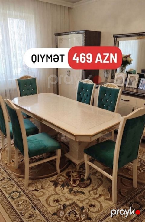 Qonaq otağı üçün, Yeni, Açılan, Dördbucaq masa, 6 stul — Bakı