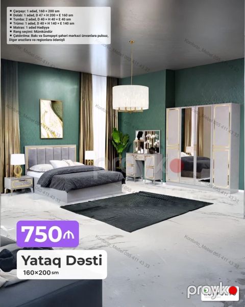 Yataq Dəsti – 160×200 sm Komplektin tərkibi və ölçülər: - Çarpayı: 1 — Bakı