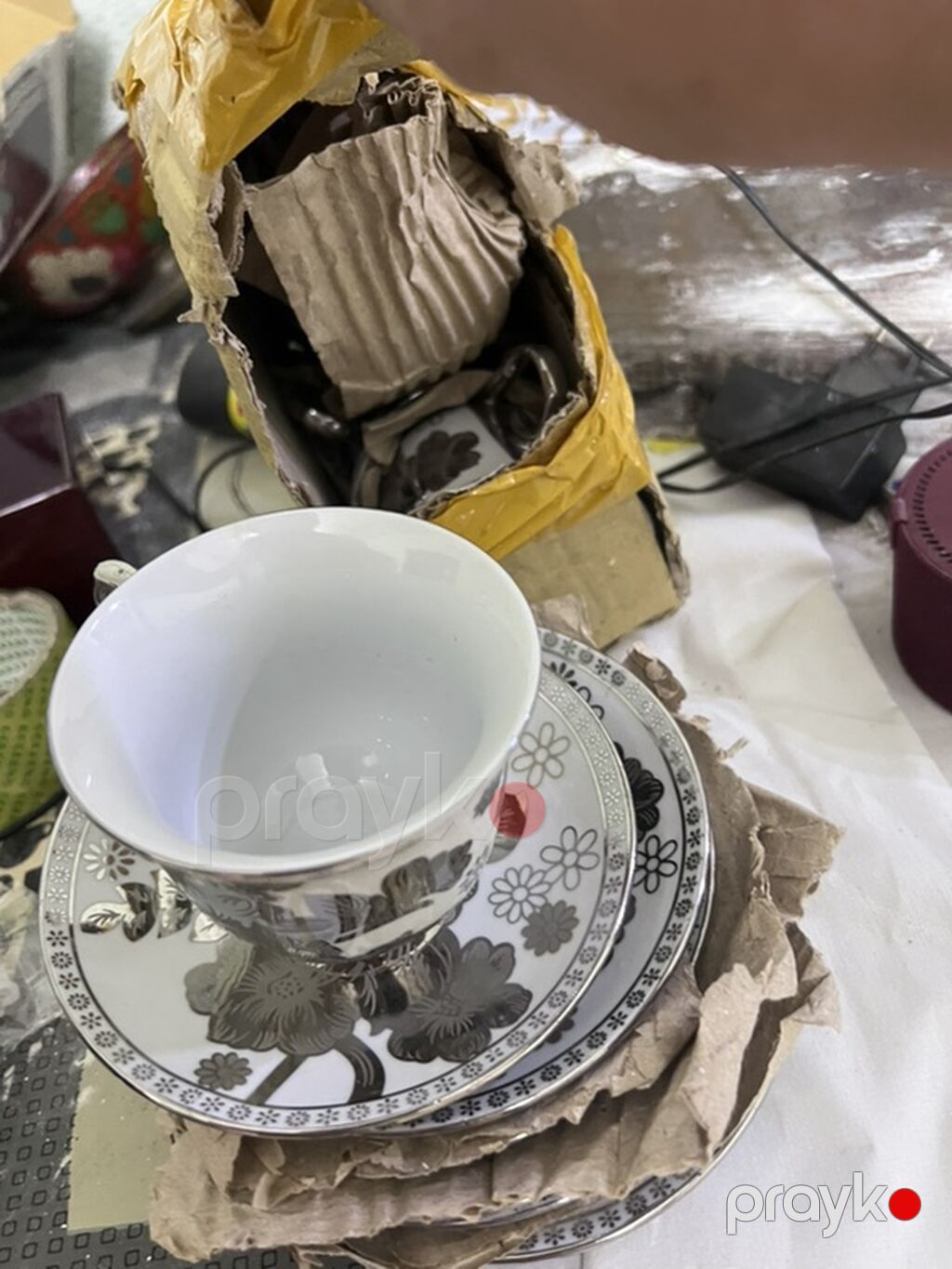 Çay dəsti, rəng - Gümüşü, Farfor, 6 nəfərlik, Ssri — Süfrə qabı, Bakı (3)