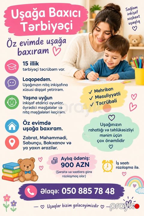 Uşağa Baxıcı/Tərbiyəçi — öz evimdə uşaq qəbulu - 15 illik tərbiyəçi — Digah