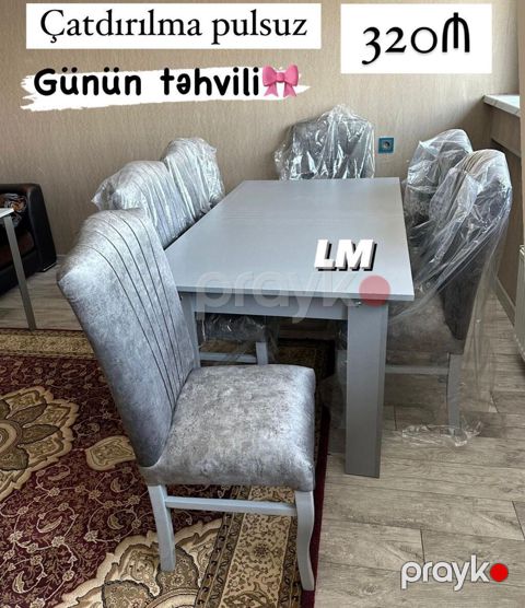 Masa dəsti – Masa + 6 Stul - Masa bağlı ölçü: 90 170 sm - Masa — Bakı