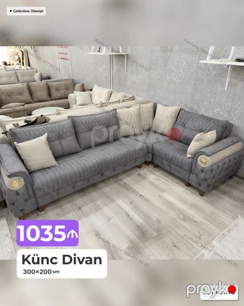 Künc divan – 300×200 sm - Rahat və geniş L‑şəkilli model - Yumşaq — Bakı