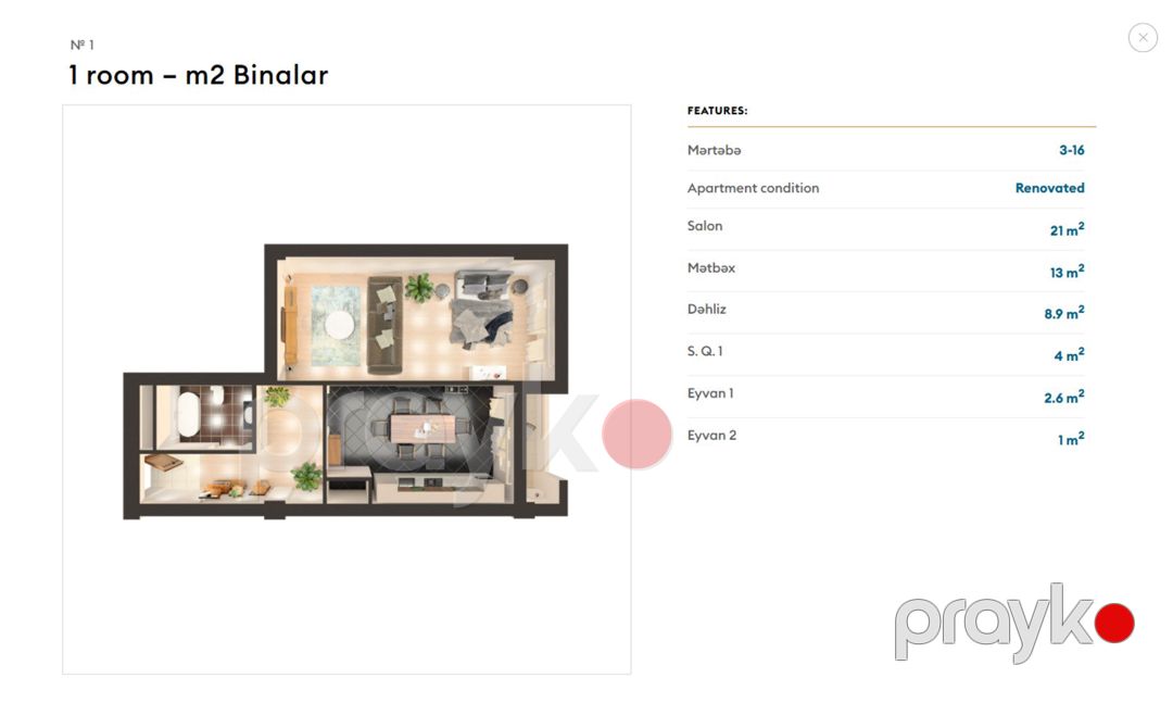 2-otaqlı yeni tikili, H.Əliyev küç., 50.5 m² — Mənzil, Bakı (5)