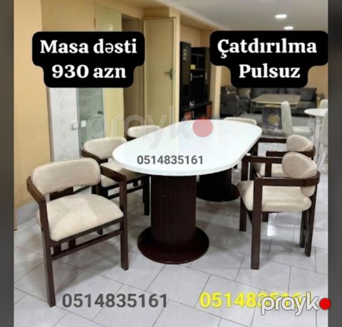 Qonaq otağı üçün, Yeni, Açılmayan, Oval masa, 6 stul — Bakı
