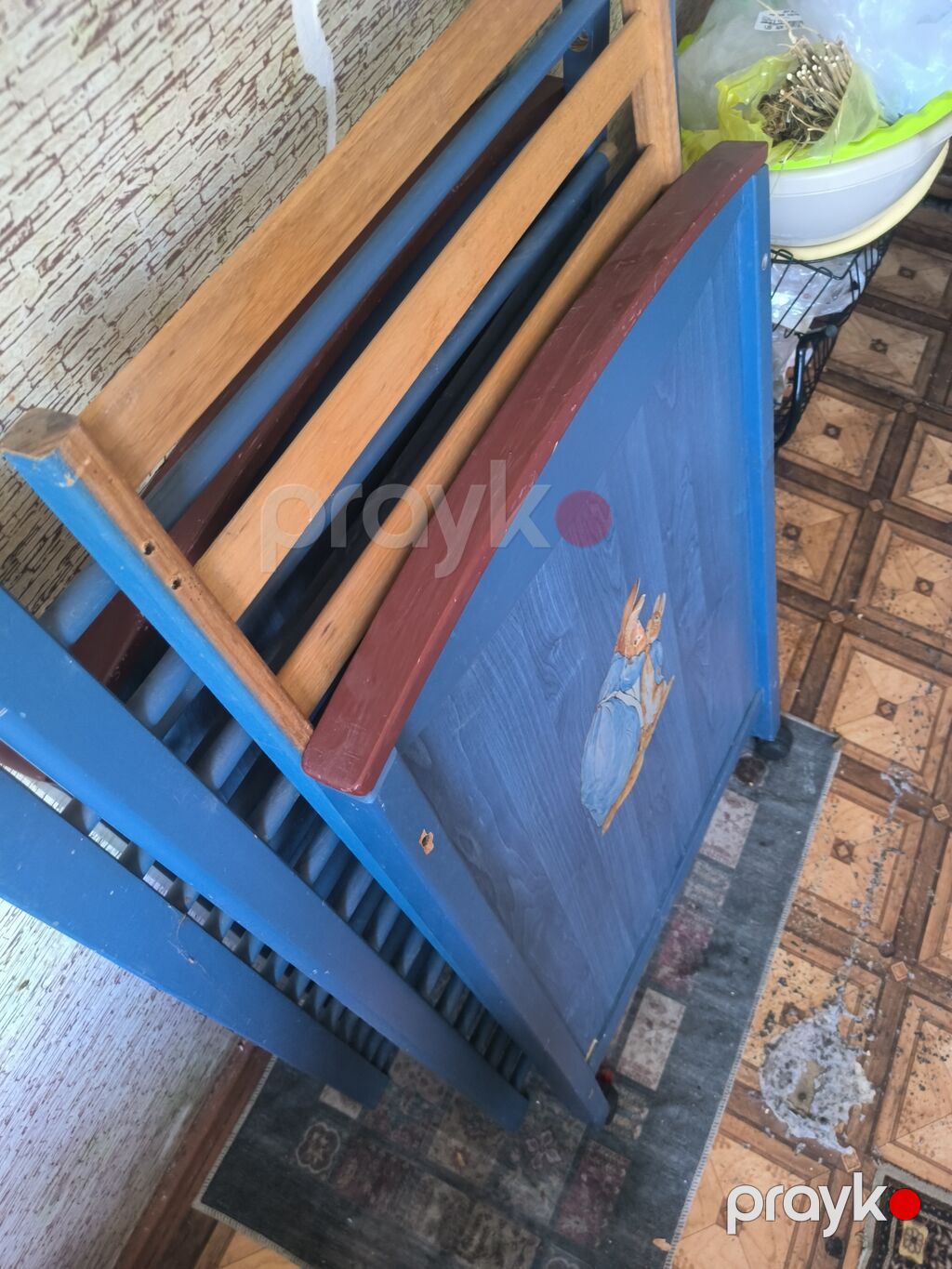 Uşaq beşiyi – taxta, mavi rəngli Ustunde Matras Verırık - Material — Bəşikləri, Bakı (2)