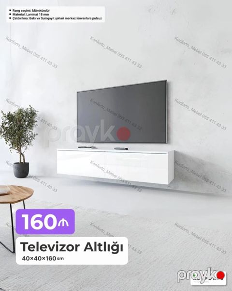 Televizor altlığı – divardan asma model - Ölçülər: 40×40×160 sm — Bakı