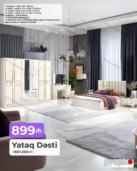 Yataq Dəsti – 160×200 sm Komplektin tərkibi və ölçülər: - Çarpayı: 1 — Bakı