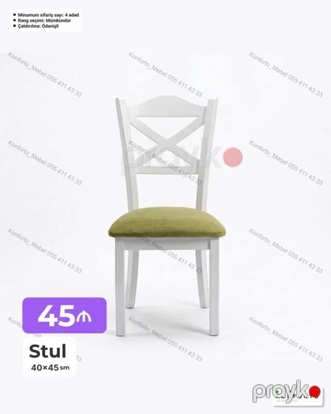 Stul – 40×45 sm Ağ rəngdə taxta konstruksiya, arxalıqda “X” formalı — Bakı