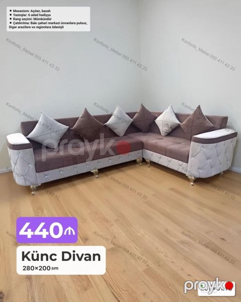 Künc divan – 280×200 sm - Açılan, bazalı mexanizm: gündəlik yatacaq — Bakı
