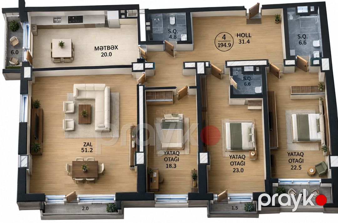 Satılır 4 otaqlı yeni tikili 195 m² — Mənzil, Bakı (2)