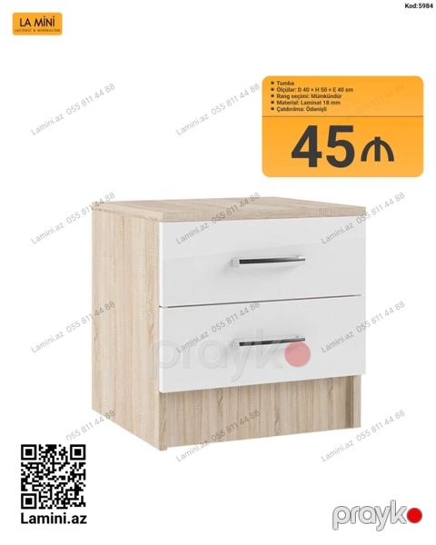 Tumba – iki çekmecəli - Ölçülər: D 40 H 50 E 40 sm - Rəng seçimi — Bakı