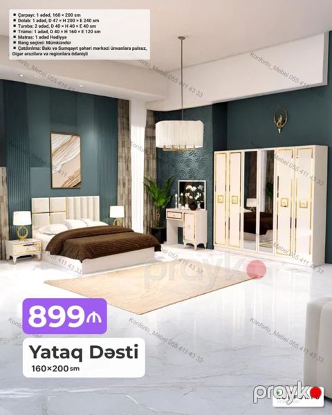 Yataq Dəsti – 160×200 sm Tərkibi və ölçülər: - Çarpayı: 1 ədəd — Bakı