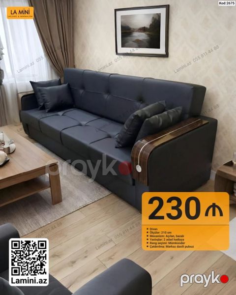 Divan – Kod: 2675 - Ölçü: 210 sm - Mexanizm: açılan, bazalı — Bakı