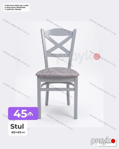 Stul – 40×45 sm - Korpus: massiv ağacdan, möhkəm karkas - Dizayn: X — Bakı