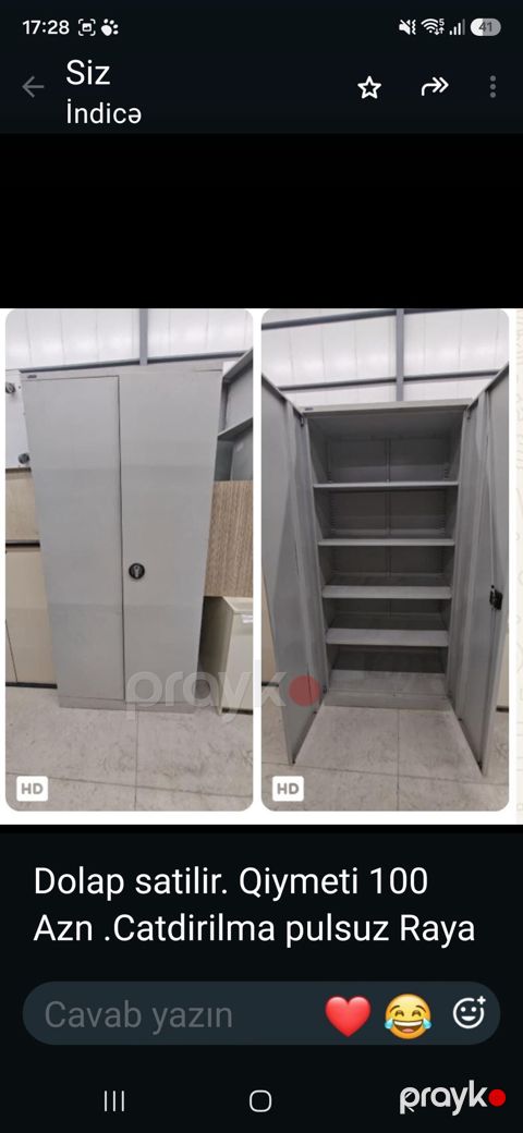 Metall dolab - 2 qapılı, kilidli model - Rəng: boz - Daxili quruluş — Sumqayıt