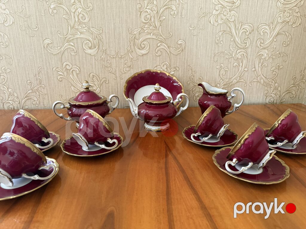 Çay dəsti, rəng - Qırmızı, Weimar, 6 nəfərlik, Almaniya — Süfrə qabı, Fatmayı (4)