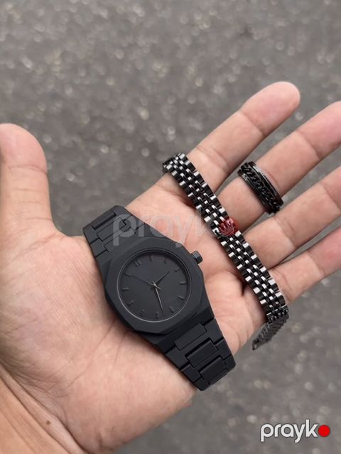 Minimalist dizaynlı qara rəngli qol saatı və iki aksesuar dəsti — Bakı