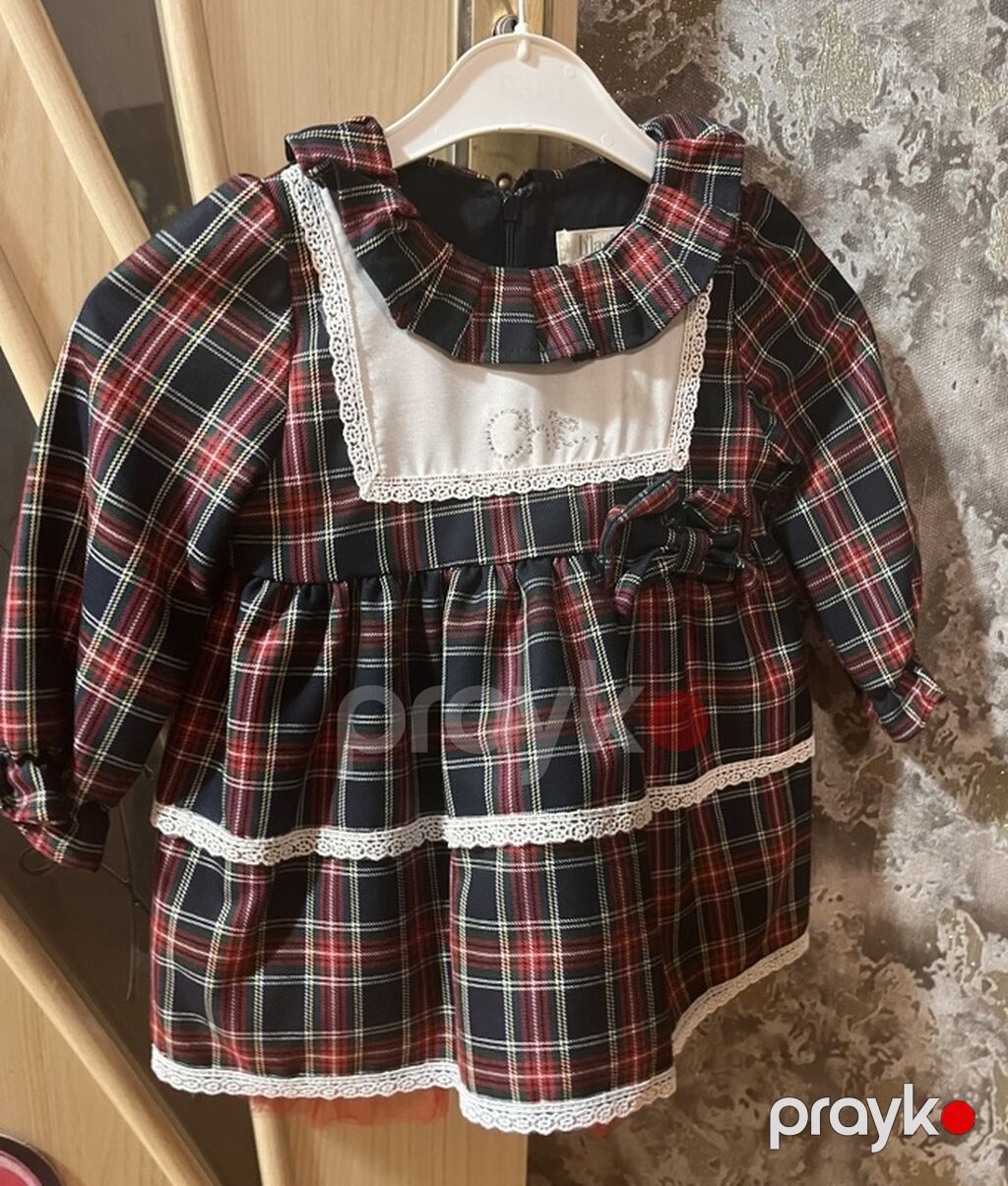 Qız uşaqları üçün zolaqlı (tartan) naxışlı don - Rəng və naxış: Tünd — Qızlar üçün köynək və sarafan, Digah (2)
