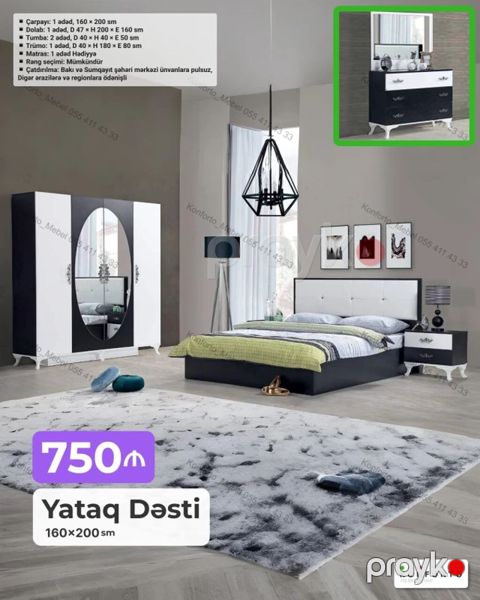 Yataq Dəsti – 160×200 sm Komplekt: - Çarpayı: 1 ədəd, 160×200 sm — Bakı