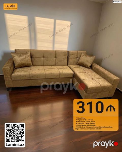 Künc divan – La Mini Ölçülər: 240 150 sm Mexanizm: Açılan — Bakı
