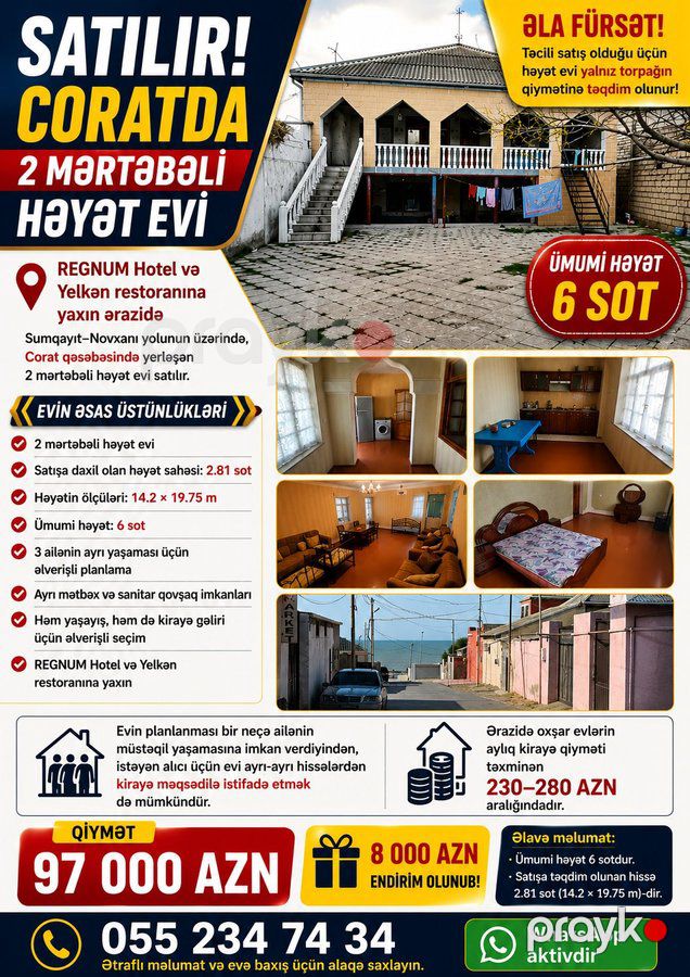 Bağ evi, 395 m², Sumqayıt–Novxanı yolu, Corat qəs — Ev, villa, Sumqayıt (8)