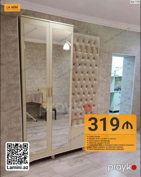Məhsul: Dəhliz dolabı (Kod: 1723) - Ölçülər: D 47 H 200 E 160 sm — Bakı