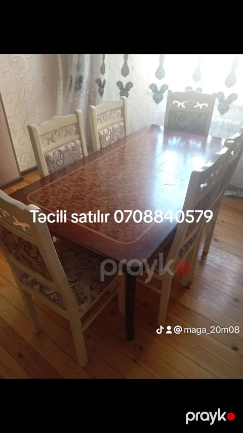 Mebel və məişət əşyaları dəsti - Yemək masası və 6 ədəd stul: taxta — Xırdalan