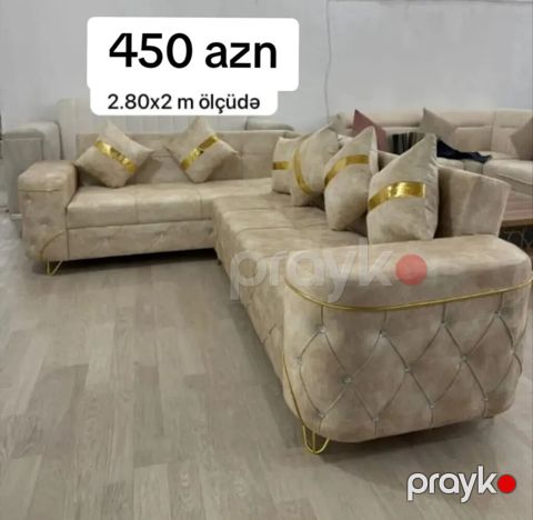 Künc divan dəsti - Ölçü: 2.80 x 2 m - Rəng: bej/şampan tonları — Bakı