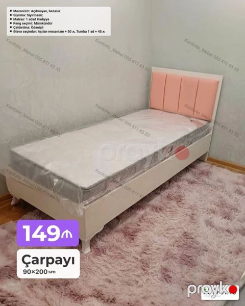 Tək nəfərlik çarpayı – 90×200 sm Xüsusiyyətlər: - Mexanizm — Bakı