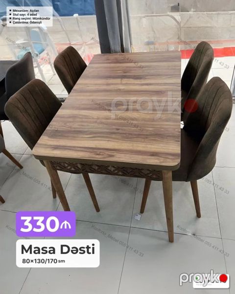 Məhsul: Masa dəsti - Ölçü: 80 130/170 sm (açılan mexanizmli masa) — Bakı
