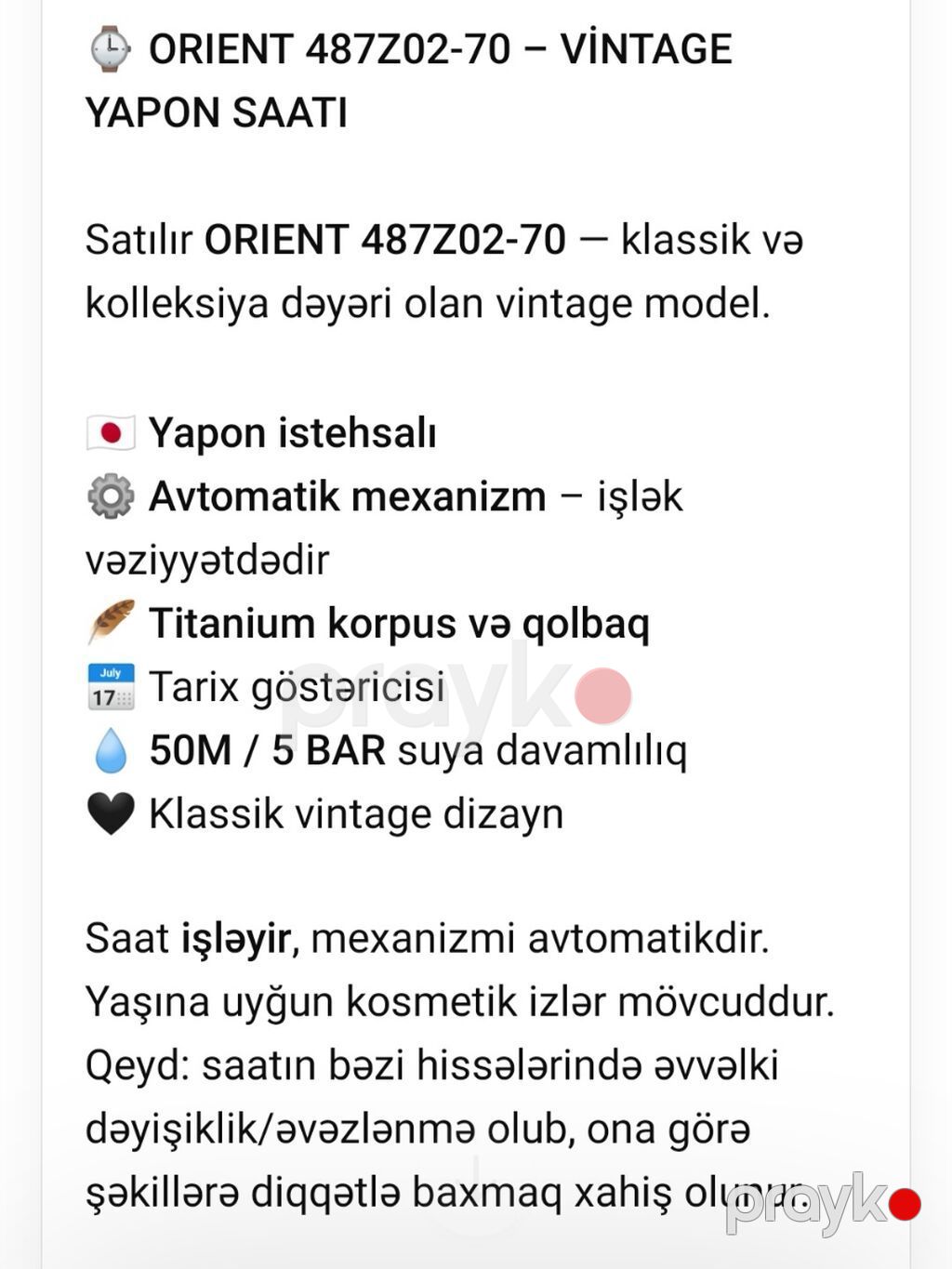 Orient Mechanical Titanium qol saatı - Korpus və qolbaq: titan — Qol saatları, Gəncə (7)