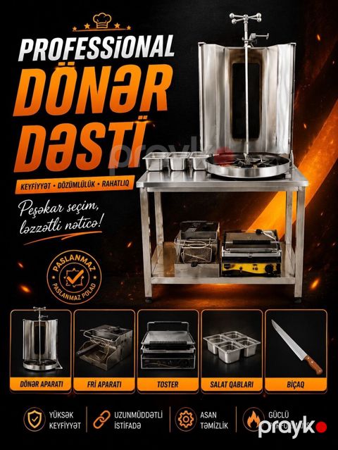 Profesional dönər dəsti – tam komplekt Tərkibi: - Dönər aparatı — Mingəçevir