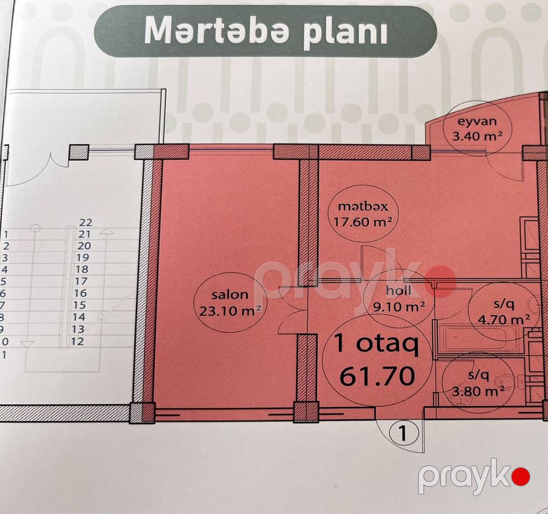 Satılır 1 otaqlı yeni tikili 61.7 m² — Mənzil, Bakı (7)