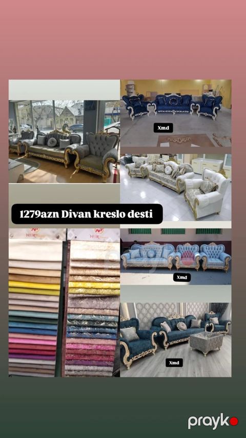 1279 AZN Divan-kreslo dəsti - Klassik barokko üslubunda 3+1+1 — Bakı