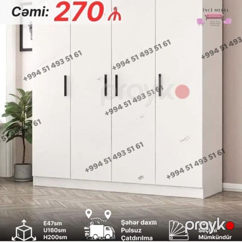 Yeni, 4 qapılı, Kredit, Ağ, Açılan, Düz dolab — Bakı
