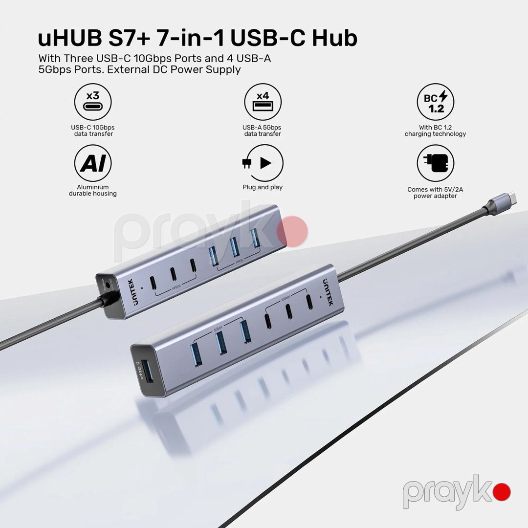 Unitek - uHUB S7+ — 3 Usb-c (10Gbps) və 4 Usb-a (5Gbps) portlu 7-si 1-də Usb-c hub — Periferik cihazlar, Bakı (5)