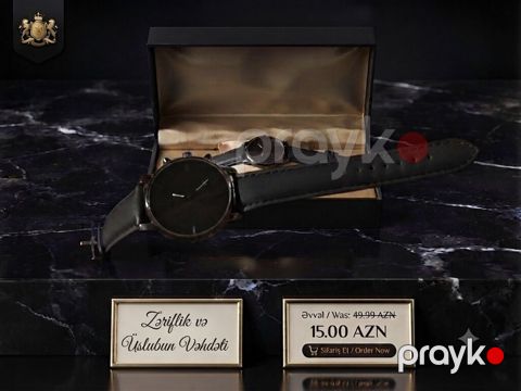 Zərif və minimal dizaynlı qol saatı dəsti - Rəng: tam qara (qara — Gəncə