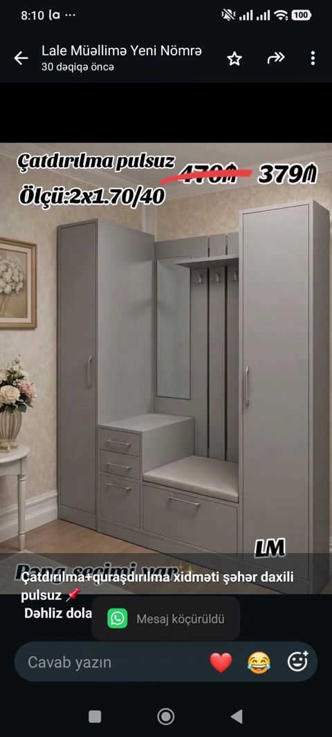 *Çatdırılma+quraşdırılma xidməti şəhər daxili pulsuz* *Dəhliz — Aişə Xanım — Şkaflar
