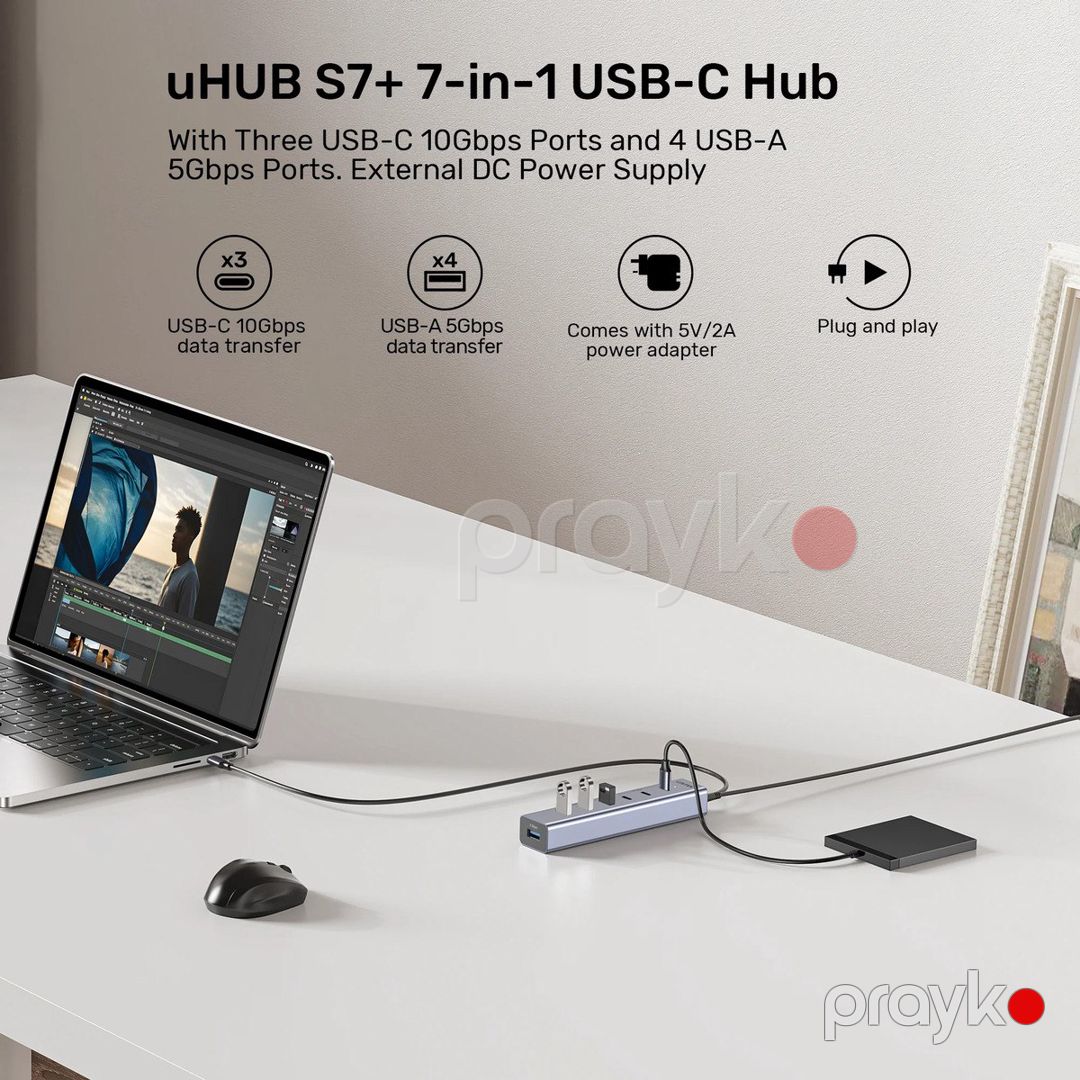Unitek - uHUB S7+ — 3 Usb-c (10Gbps) və 4 Usb-a (5Gbps) portlu 7-si 1-də Usb-c hub — Periferik cihazlar, Bakı (12)