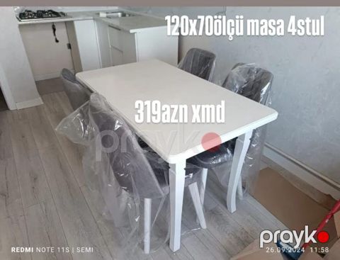 120x70 ölçülü masa + 4 stul dəsti - Masa ölçüsü: 120 x 70 sm — Bakı