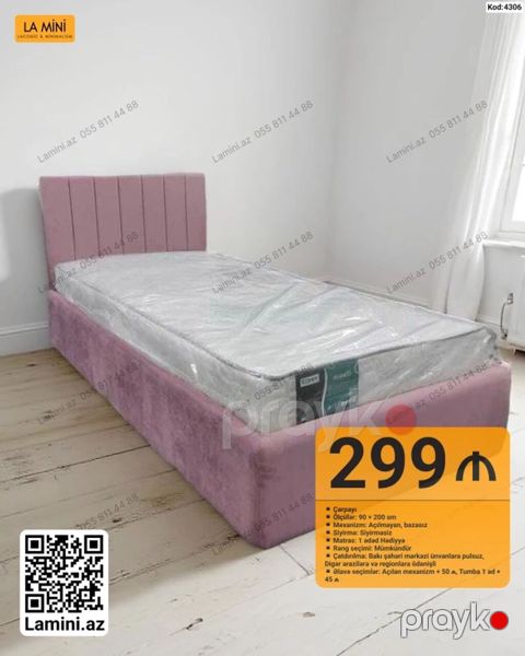 La Mini tək nəfərlik çarpayı - Ölçü: 90 200 sm - Mexanizm — Bakı