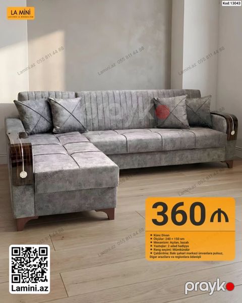 Məhsul: Künc divan Xüsusiyyətlər: - Ölçülər: 240 150 sm - Mexanizm — Bakı