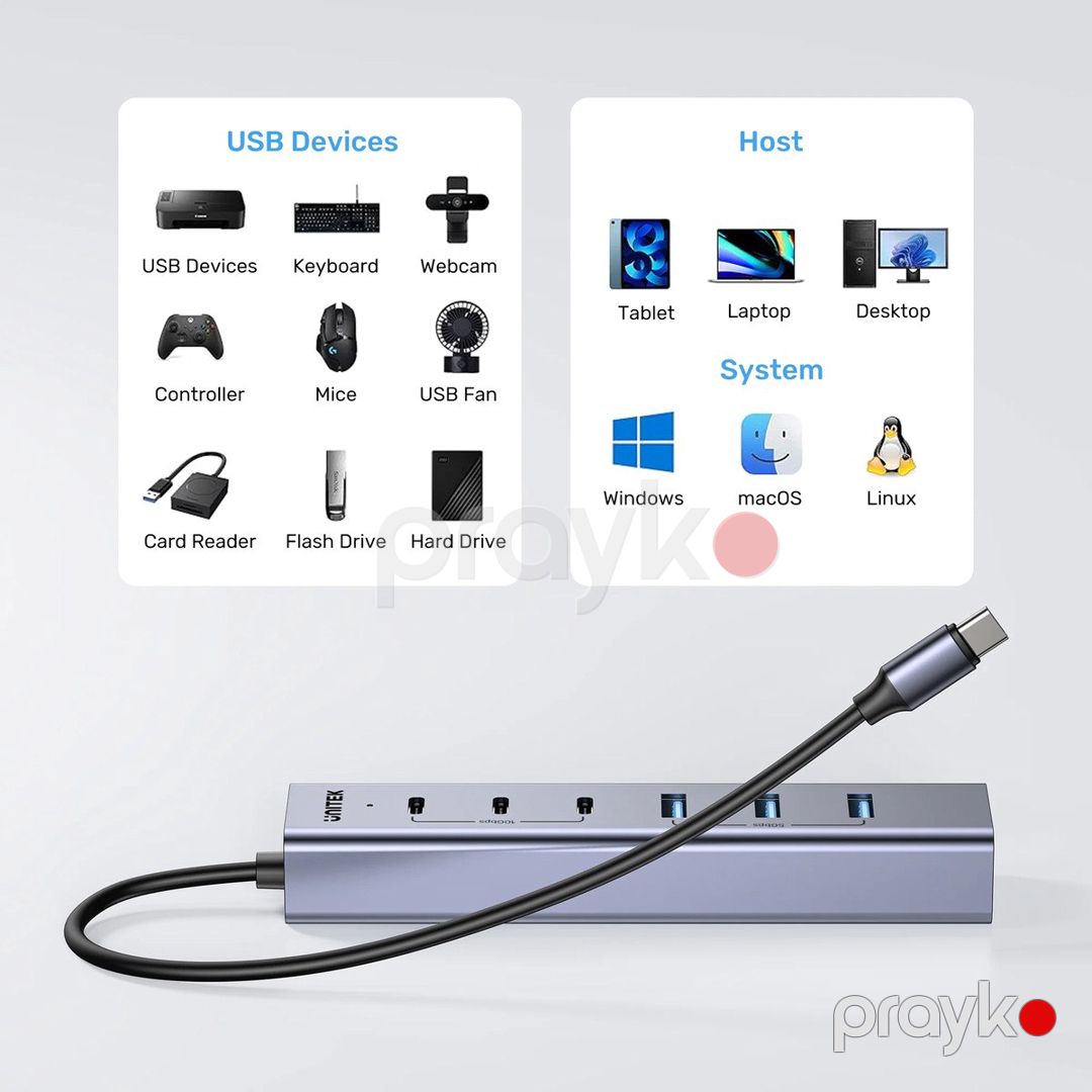 Unitek - uHUB S7+ — 3 Usb-c (10Gbps) və 4 Usb-a (5Gbps) portlu 7-si 1-də Usb-c hub — Periferik cihazlar, Bakı (9)