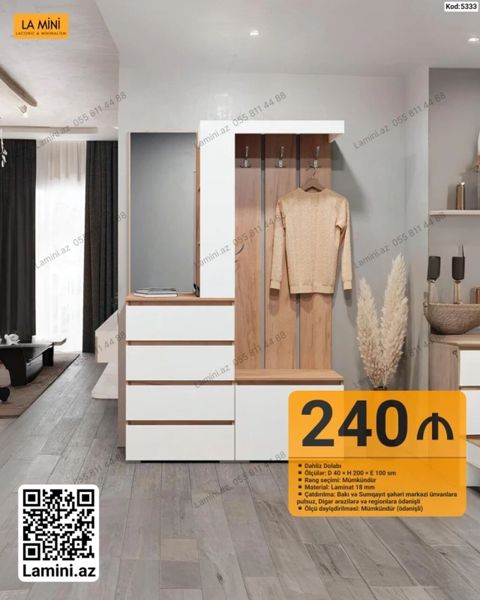 Daxili Dolab – dəhliz üçün modern giriş dəsti - Ölçülər: D 40 H 200 — Bakı