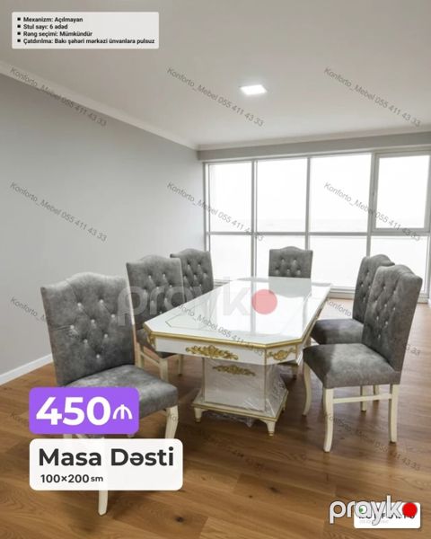 Masa dəsti – 100×200 sm - 6 stullu komplekt - Masa mexanizmi — Bakı