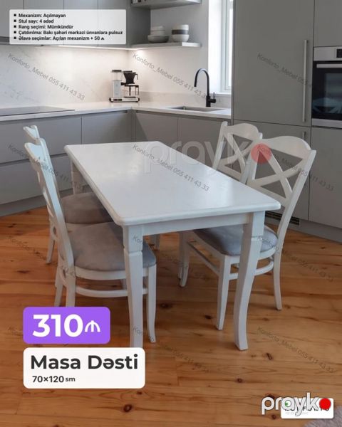 Masa dəsti – 70×120 sm - Komplekt: 1 masa + 4 stul - Mexanizm — Bakı