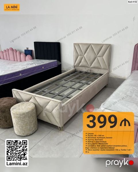 Məhsul: Çarpayı (tək ölçü) - Ölçü: 90 x 200 sm - Mexanizm: Açılmayan — Bakı