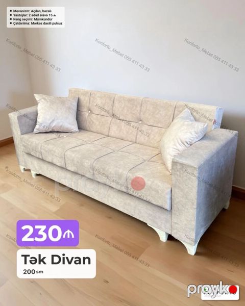 Tək divan – 200 sm - Mexanizm: açılan, bazalı (yataq funksiyası ilə) — Bakı