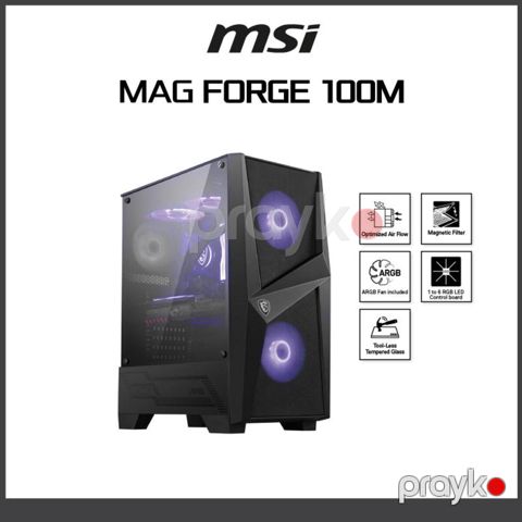 MSI Gaming Case MAG Forge 100M ATX, Front 2 x RGB 120mm Fan +Rear :1x 120mm Fan, Spcc Steel — Bakı